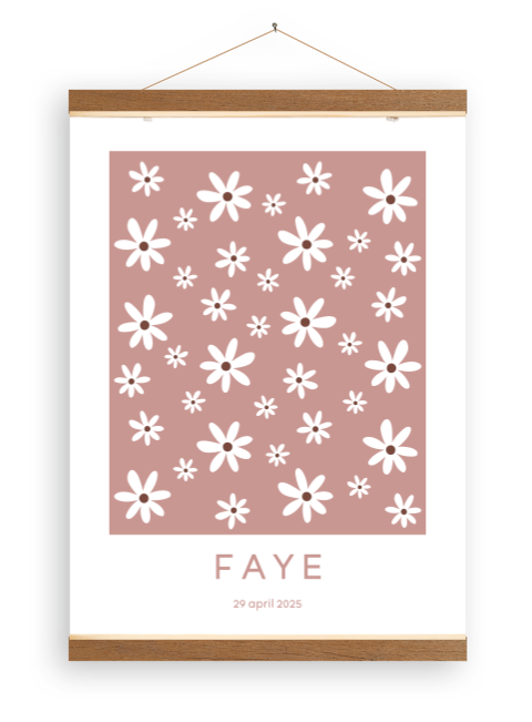 Canvasposter bloemenprint roze met houten latjes