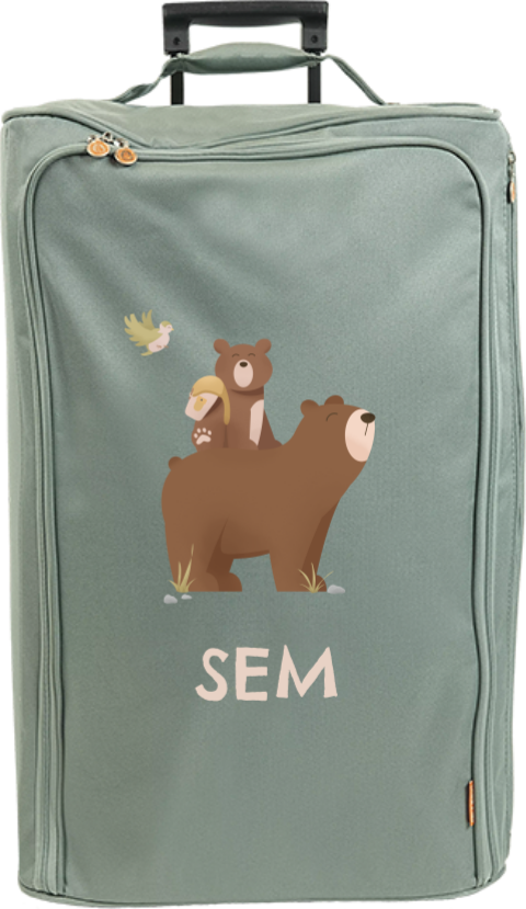 Reistrolley met naam, beertjes en vogeltje