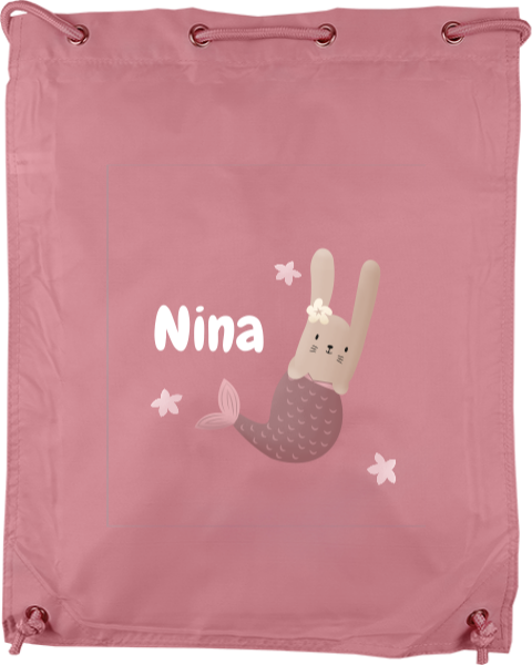 Gymtas met naam en konijn zeemeermin