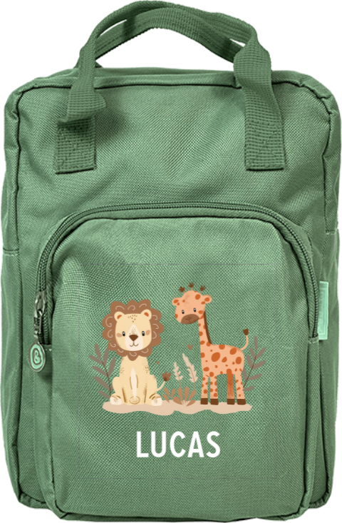 Rugtas Classic met naam en lieve jungledieren