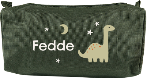 Etui met naam en dinosaurus