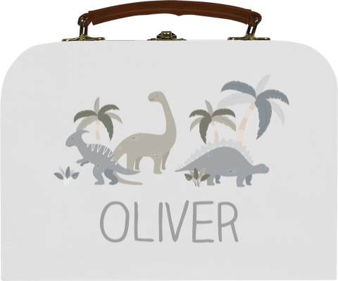 Houten koffertje met dino's en naam