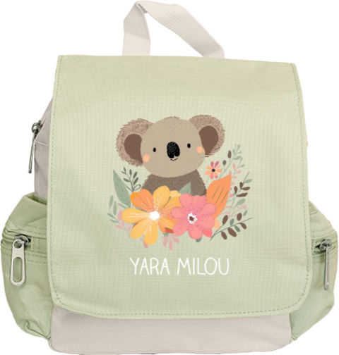 Rugtas Adventure met koala, bloemen en naam