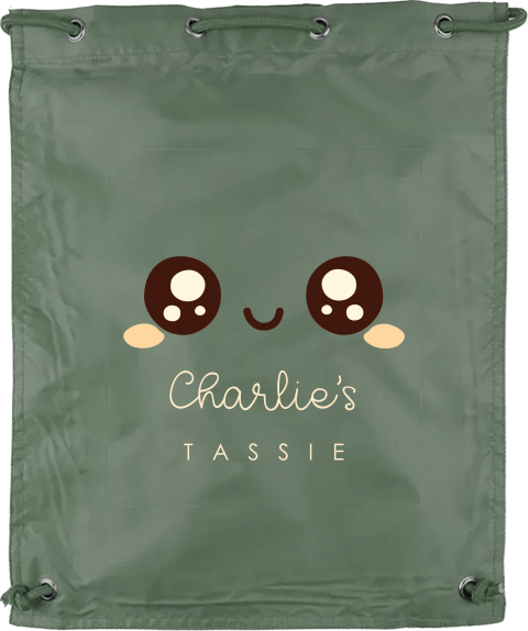 Gymtas met naam en kawaii gezichtje