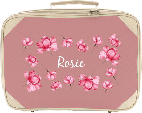 Koffertje met naam en kleurrijke bloemen