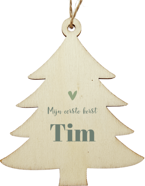 Houten hanger in kerstboom vorm met quote en naam