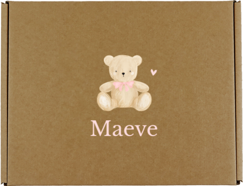 Lieve cadeaudoos van kraft met beertje, hartje en naam