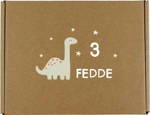 Stoere cadeaudoos van kraft met dino, sterren, leeftijd en naam