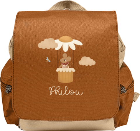 Rugtas Adventure met naam en muisje in luchtballon