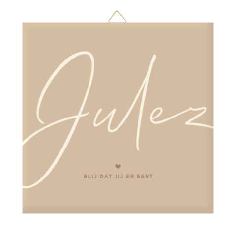 Lief geboortetegeltje beige met naam in sierletters