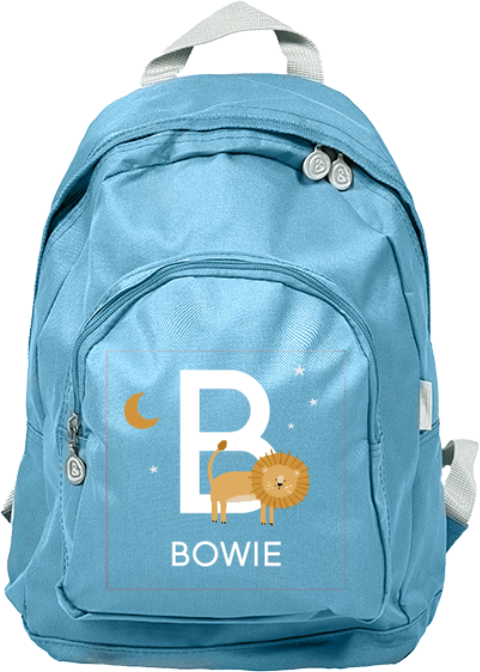 Vrolijke Junior rugzak met initiaal, leeuwtje en naam