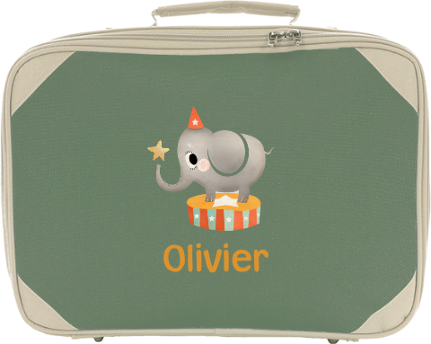 Koffertje met naam en circus olifant