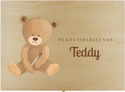 Houten knutseldoos met zittend beertje en naam