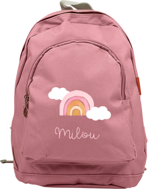 Lieve rugzak junior met regenboog, wolkjes en naam