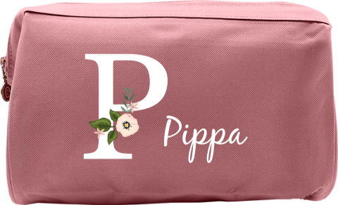 Vrolijke toilettas met naam en bloemen