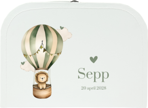 Kinderkoffertje met leeuwtje in luchtballon en naam