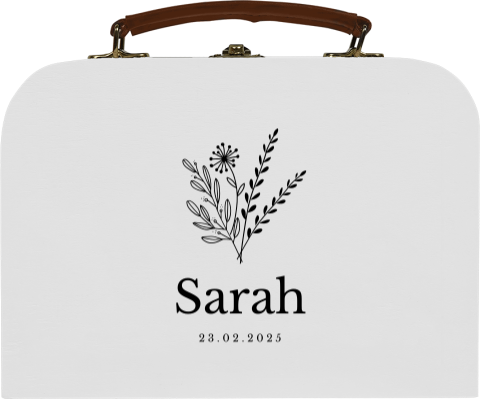 Houten koffertje met takjes en naam