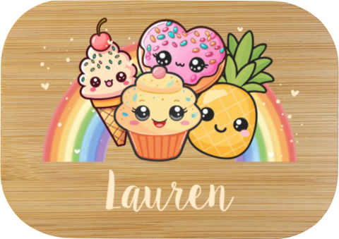 RVS broodtrommel met kawaii illustraties en regenboog