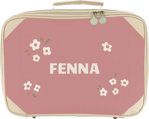 Koffertje met naam en bloemetjes