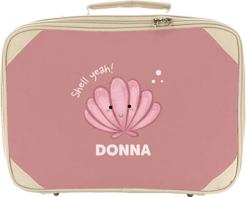 Koffer met naam en roze schelp