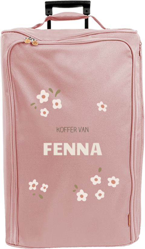 Reistrolley met naam en witte bloemetjes