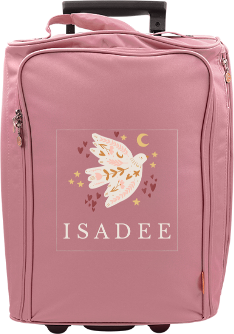 Reistrolley met naam en vogel