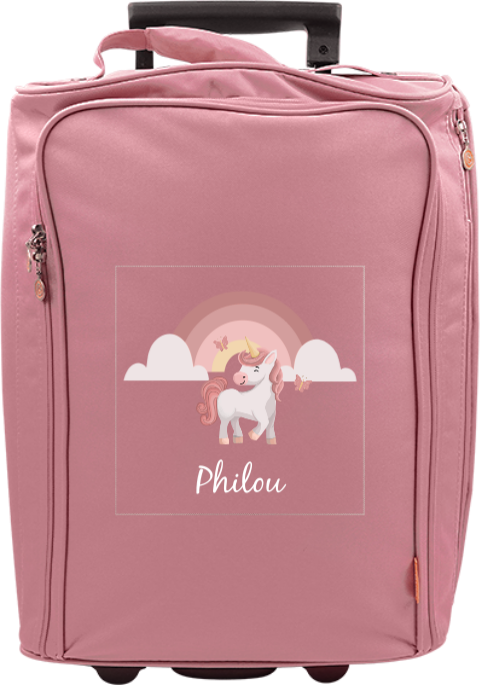 Reistrolley met eenhoorn, vlinders en naam