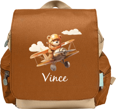 Stoere rugtas Adventure met beertje in vliegtuig