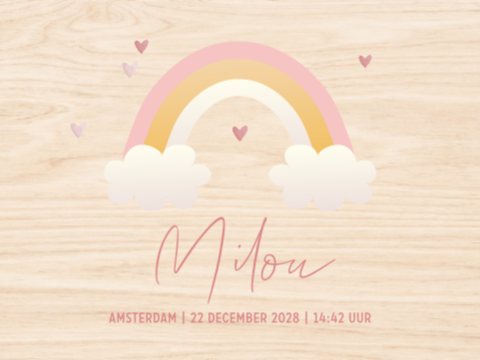 Memorybox met regenboog, hartjes en geboortegegevens