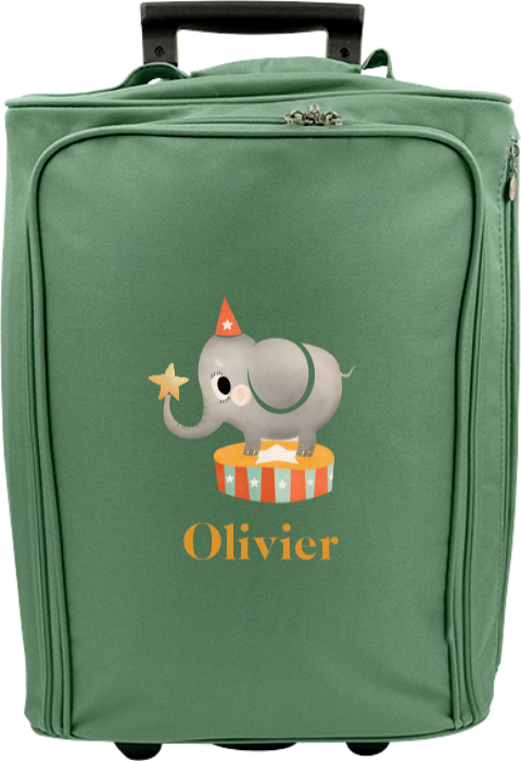 Reistrolley met naam en circus olifant
