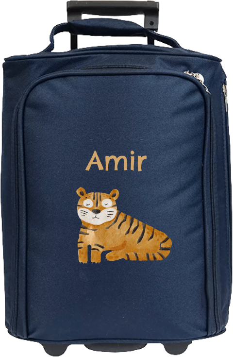 Avontuurlijke reistrolley met naam en tijger