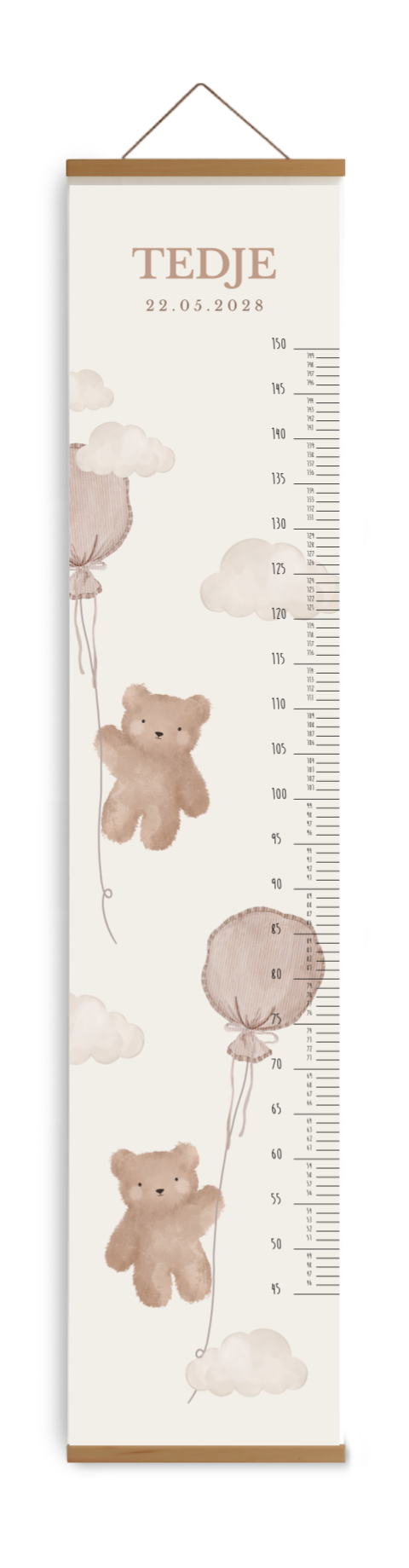 Lieve groeimeter met teddybeertjes en ballonnen