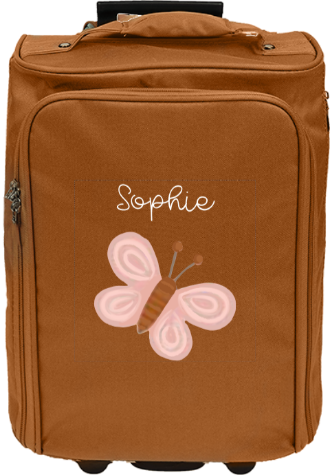 Reistrolley met naam en vlinder