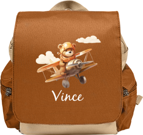 Stoere rugtas Adventure met beertje in vliegtuig