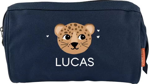 Stoere toilettas met panterhoofd en naam