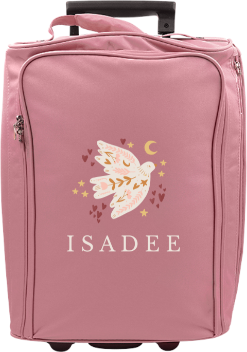 Reistrolley met naam en vogel