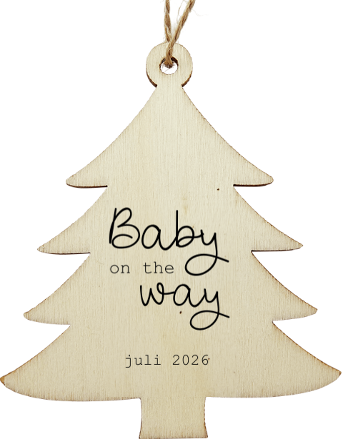 Houten kersthanger om zwangerschap aan te kondigen