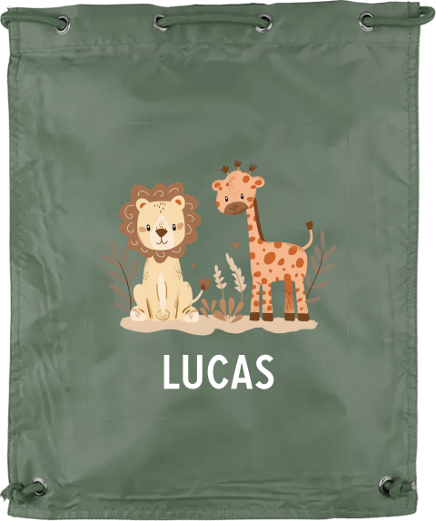 Gymtas met naam en lieve jungledieren
