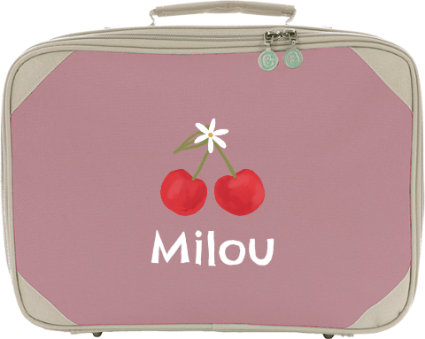 Koffertje met naam en kersen