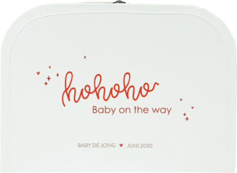 Zwangerschapsaankondiging op kinderkoffertje met tekst kerst