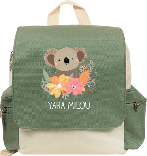 Rugtas Adventure met koala, bloemen en naam