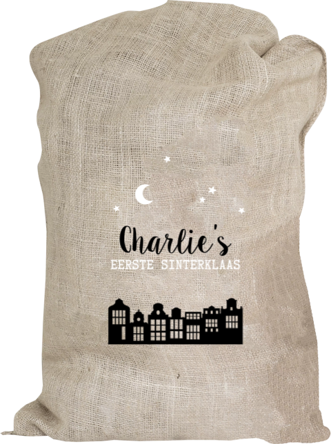 XL Sinterklaaszak met huisjes, maan en sterren - 60x100 cm