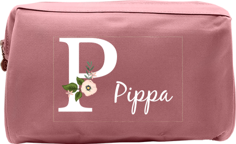 Vrolijke toilettas met naam en bloemen