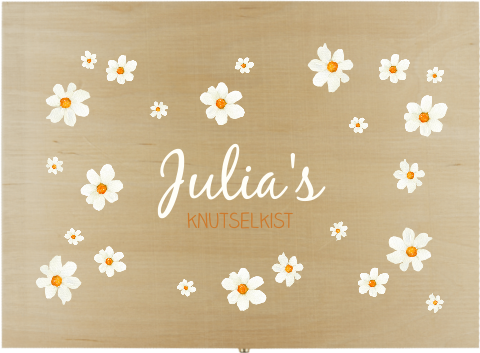 Lieve knutseldoos met madeliefjes en naam