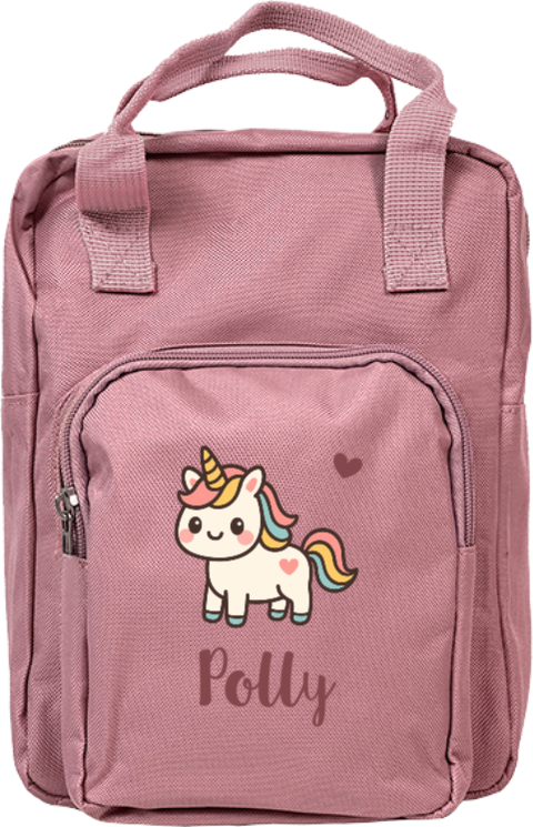 Rugtas Classic met naam en kawaii eenhoorn