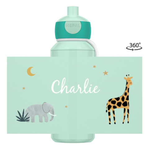 Mepal pop-up drinkfles Campus met jungledieren en naam