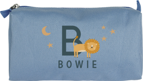 Stoere etui met initiaal, naam en leeuw