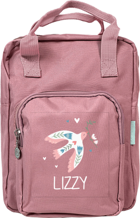 Vrolijke rugzak classic met vogel en naam