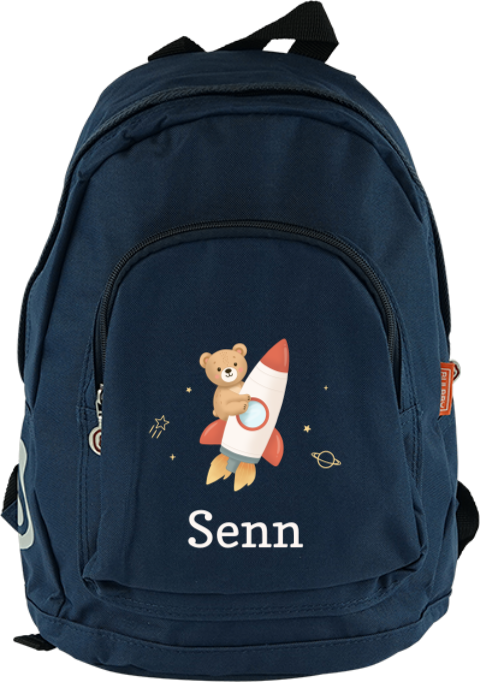 Rugzak junior met beertje op raket en naam