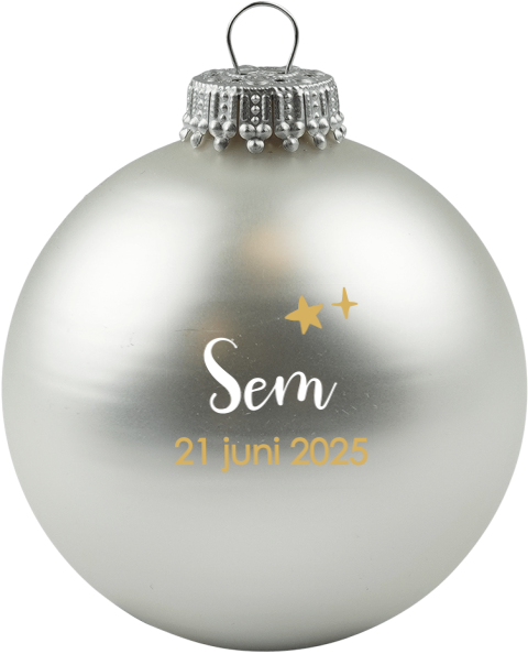 Glazen kerstbal met sterretjes, naam en tekst